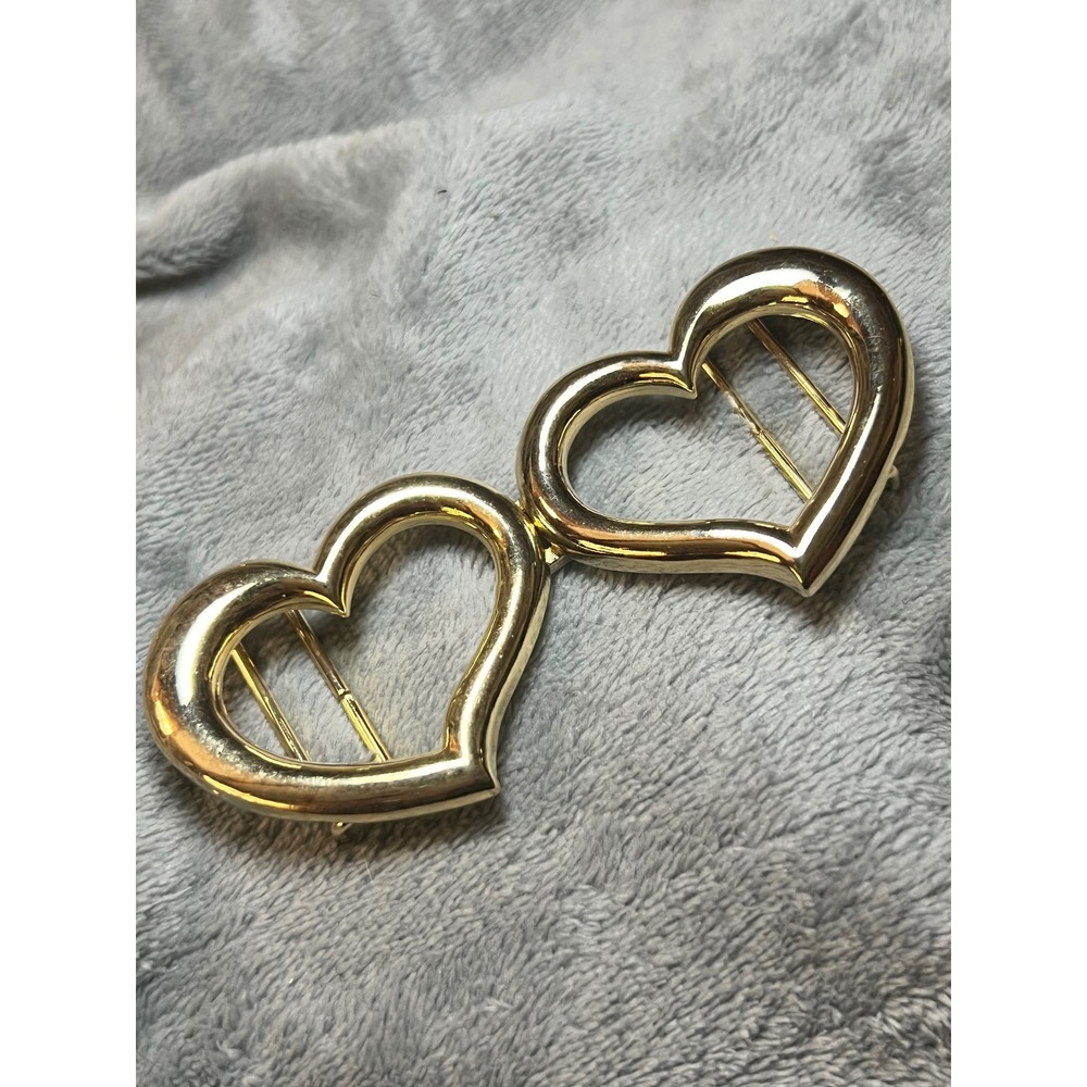 Vintage JP Gold Double Heart Belt Buckle Interlocking Love Romantic Retro 3.75"